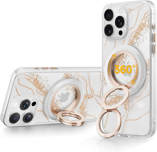 SYNCWIRE Magnetic Phone Ring Holder for MagSafe, 360° Rotation Dual Sided Magnet Grip Cell Phone Ring Stand Finger Kickstand Compatible with iPhone 16 15 14 13 12 Pro Max fits MagSafe - Pearl Gold