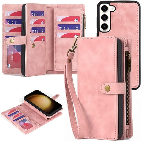 TwoHead for Samsung Galaxy S23 Plus Wallet Case with Card Holder & Detachable Magnetic Phone Case for Galaxy S23 + 6.6 in PU Leather Phone Case Wallet (Dream Pink)