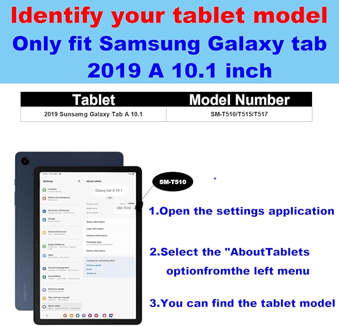 for Samsung Galaxy Tab A 10.1 inch Case 2019 Model(SM-T510/T515/T517) Genuine Leather Cover Protective Shell.Black