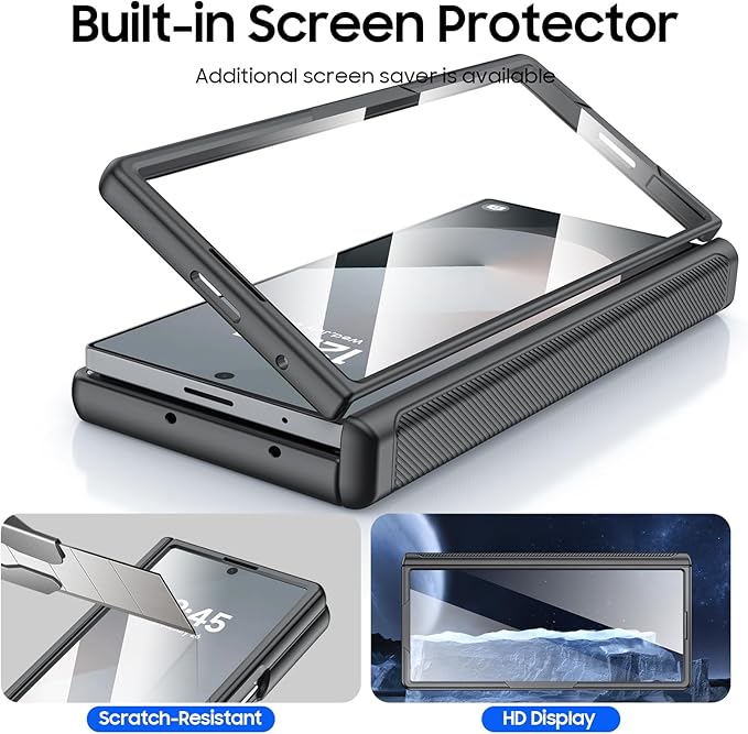 for Samsung Galaxy Z Fold 6 Case with Card Holder, Built in RFID Blocking & Slide Camera Cover & Hinge Protection & Full-Body Rugged Shockproof Wallet Case for Galaxy Z fold 6, Black