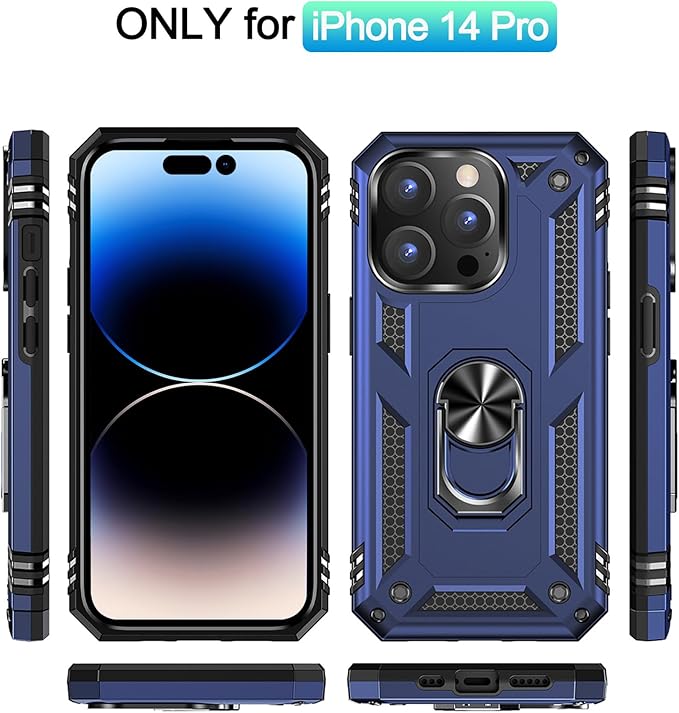 ADDIT Phone Case for iPhone 14 Pro Case,with Kickstand Ring,Adjustable Stand,Military Grade,Heavy Duty Protection,Shockproof,Anti-Fingerprint,Support Magnet Car Mount,Blue