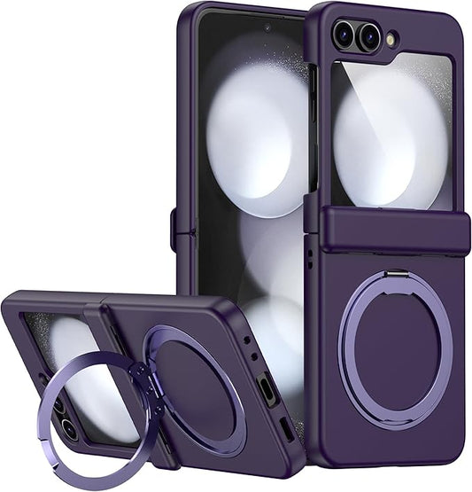 Magnetic Case for Samsung Galaxy Z Flip 5 Compatible with Magsafe, Built-in Kickstand & TPU Hinge Protection Flip 5 Case, Matte PC Cover Ultra Shockproof Phone Case for Z Flip5 (Dark Purple)