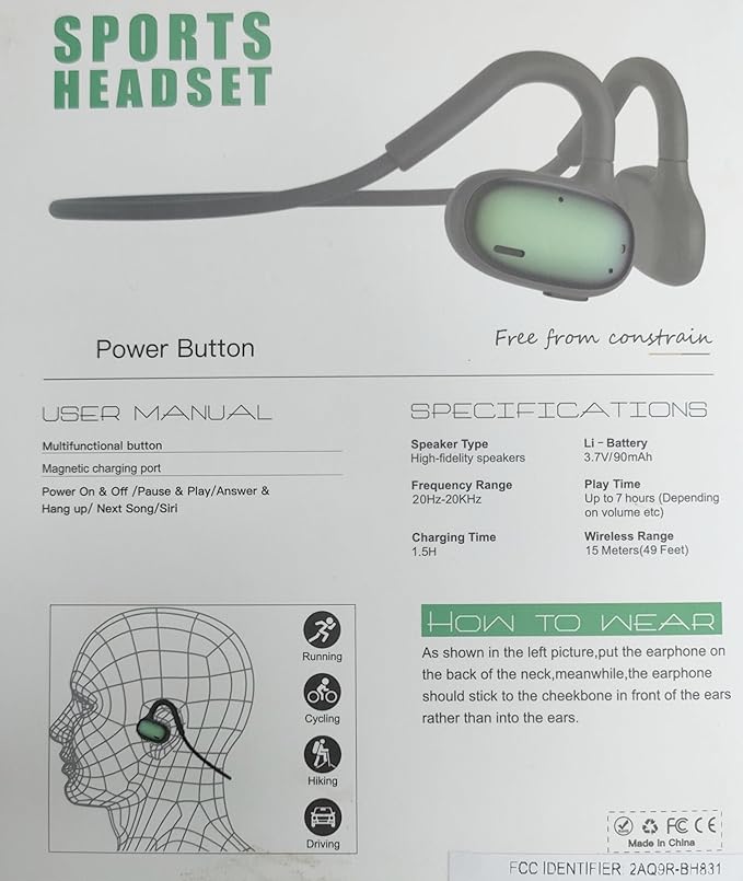 Ulian Open Ear Sports Headphones, Air Conduction Bluetooth 5.3 Wireless Headset with Deep Bass, Noise Canceling and Comfort Wearing, IPX6 Waterproof Sports Earbuds for Gym, Workout, Running, Cycling