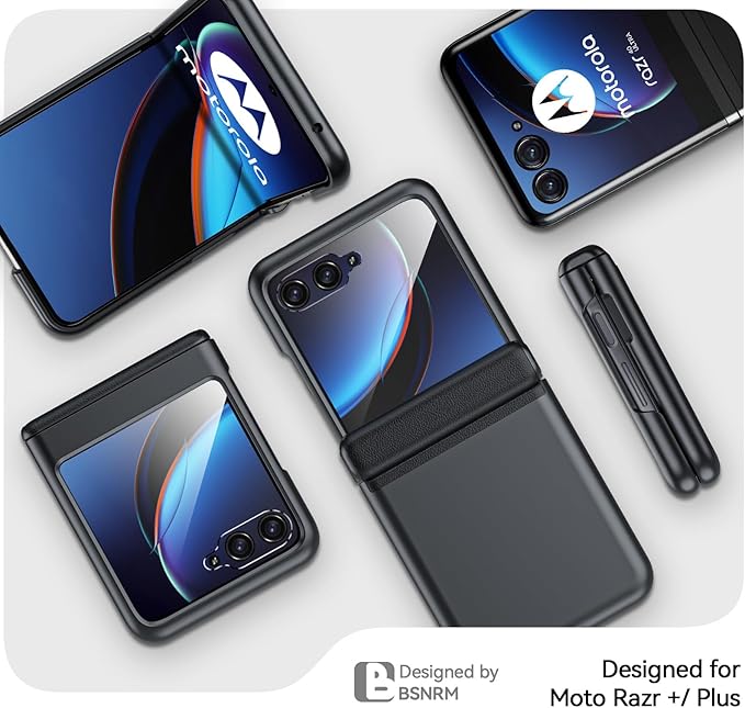 for Motorola Razr Plus 2023 case, Built-in Screen Protector & Hinge Protection & Ultra Thin Matte PC Shockproof Phone Cover Smartphone Case for Moto Razr Plus 2023 (Black)