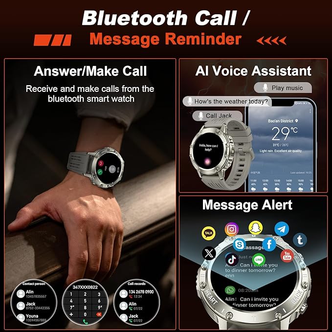 Smart Watch for Men Fitness Tracker: Bluetooth Waterproof Make Answer Call Digital Mens Watches Running Smartwatch for Android Phones iPhone Samsung Compatible Step Pedometer Sleep Heart Rate Monitor