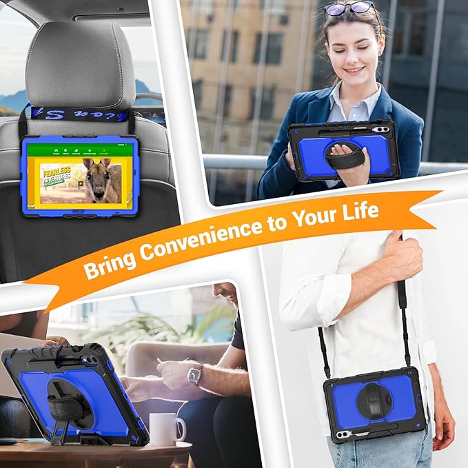 SEYMAC Case for Samsung Galaxy Tab S10+ Plus 2024/ S9 FE+ Plus/ S9+ Plus 12.4" 2023, Heavy Duty Shockproof Protective Case with Screen Protector, Stand, Hand/Shoulder Strap and Pen Holder, Blue
