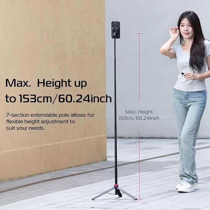 ULANZI 61'' Magnetic Selfie Stick Phone Tripod with Wireless Remote, Extendable Cell Phone Holder Stand, Compatible with MagSafe, Cellphone Tripod for iPhone 17 16 15 14 13 12 and Android Phones