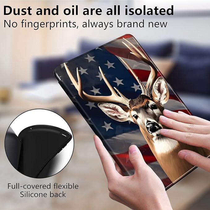 Case for Lenovo Tab M10 Plus 10.3", 360 Degree Rotating Folding Stand,with Auto Sleep/Wake Case for Lenovo Tab M10 Plus (2020 2nd Gen) TB-X606F/TB-X606X 10.3" FHD Tablet,American Flag Deer
