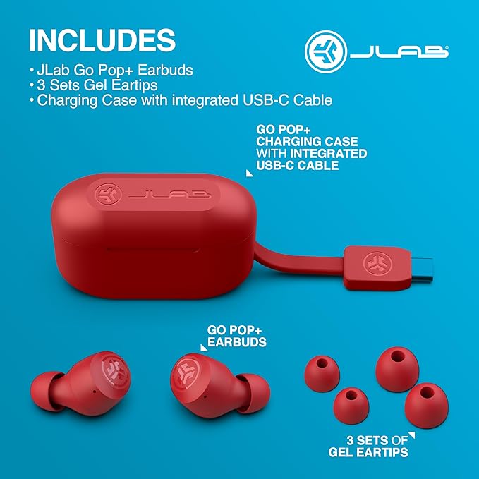 JLab Go Air Pop+ True Wireless Bluetooth Earbuds in Rose Plus Cloud Foam Mnemonic Earbud Tips