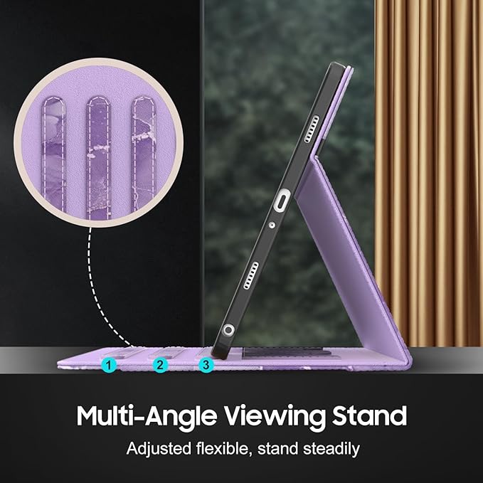 OKP Case for Samsug Galaxy Tab A9+ Plus 11 inch 2024(SM-X210/X216/X218), PU Leather Folio Cover with Multi-Angle Stand//Pen Holder, Auto Wake/Sleep Case for Galaxy A9+ 11" Tablet (Marble Purple)