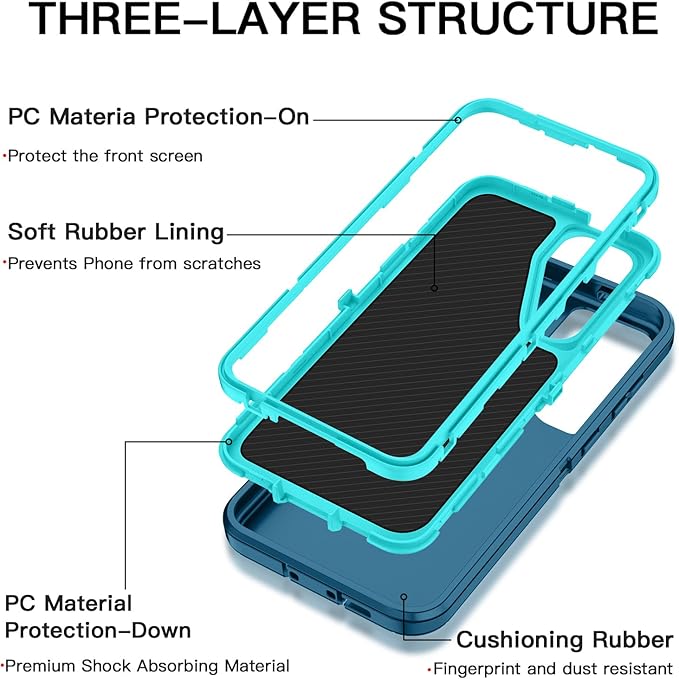 for Samsung Galaxy S25 FE Case Heavy Duty Protective Shockproof Dropproof 3-Layer Full Body Protection [Without Screen Protector] Tough Rugged Case for Galaxy S25 FE,Turquoise