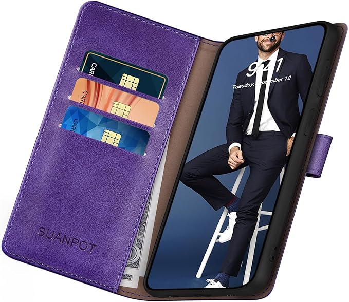 SUANPOT Compatible with Samsung Galaxy S25 Wallet case with RFID Blocking Credit Card Holder,Flip Book PU Leather Protective Cover Women Men for Samsung S25 Phone case Purple