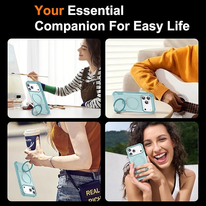 Compatible with iPhone 17 Pro Case with Invisible Magnetic Ring Stand [Compatible with Magnetic] [Military Drop Protection] Shockproof Slim Hard Back Soft Edge Case 6.3 Inch, Blue