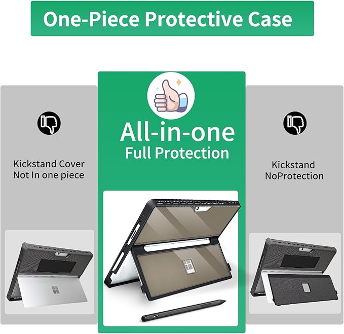 Case Updated Version fit Microsoft Surface Pro 11/10/9/8 13-Inch, All-in-one Rugged Case Compatible with Type Cover Keyboards, Transparent Black