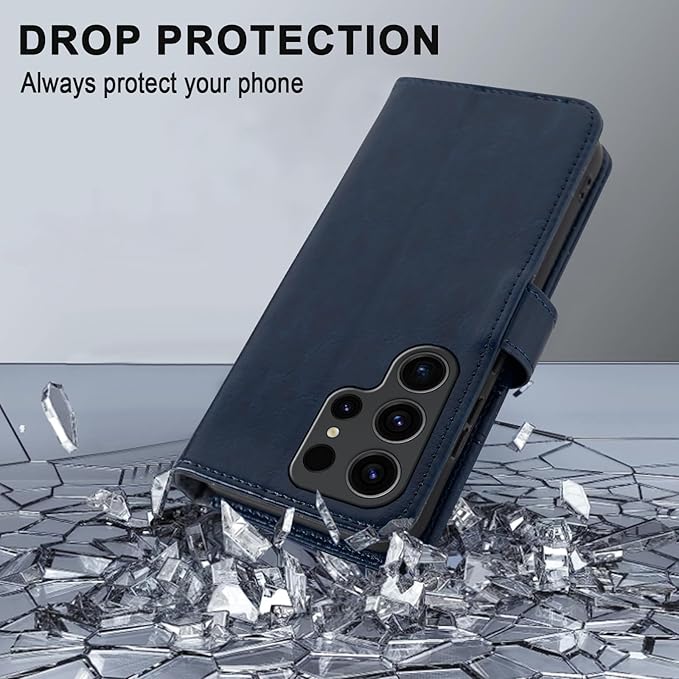 MONASAY Wallet Case Compatible for Galaxy S23 Ultra 5G,[RFID Blocking] Flip Folio Leather Cell Phone Cover with Credit Card Holder, 6.8 inch, Blue