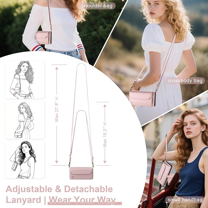 DJBull for Samsung Galaxy S25 Wallet Case with Card Holder, Shoulder and Wristlet Straps, Soft PU Leather, Magnetic Snap, Flip Phone Case for Women Men for Samsung S25 Rose Gold