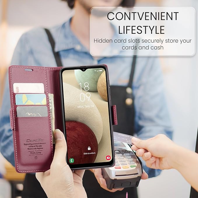 for Samsung Galaxy A12 5G Case, Premium PU Leather Wallet Case Flip Cover with [RFID Blocking][Card Holder][Stand Function] Shockproof Protective for Samsung Galaxy A12, Red