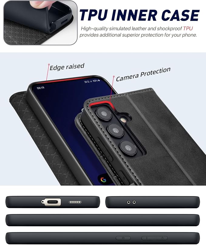 OCASE Compatible with Galaxy S24 5G Wallet Case, PU Leather Flip Folio Case with Card Holders RFID Blocking Kickstand [Shockproof TPU Inner Shell] Phone Cover (2024), Graphite