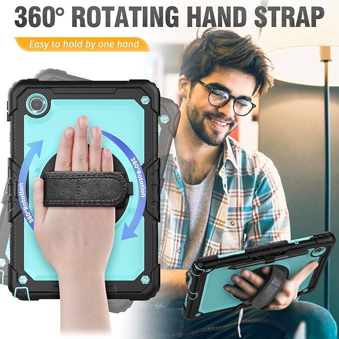 HXCASEAC Case for Lenovo Tab M11/K11 LTE 11’’ with Screen Protector/Pen Holder/Rotating Hand Strap/Stand, Protective M11 Tablet Case (TB-330FU/TB-330XU) Cover 2024, Light Blue