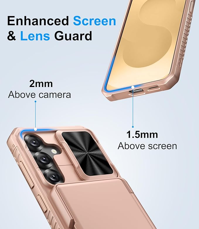 for Samsung Galaxy S25 Phone Case Wallet, Card Holder (4-5 Cards), RFID Block, Slide Camera Cover, Military Grade Shockproof, Heavy Duty Men Women Phone Cases for Samsung Galaxy S25, Rose Gold