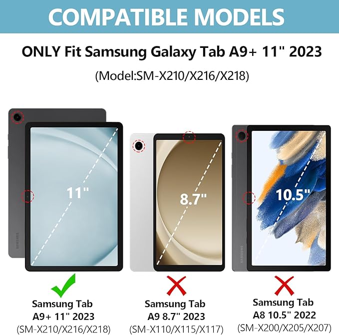 MMK Galaxy Tab A9 Plus Case with Keyboard, Samsung A9 Plus Tablet Case Keyboard (11" 2023, SM-X210/X216/X218), Wireless Detachable-Glacier Blue