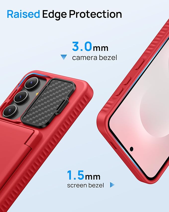 for Samsung Galaxy S25 FE Wallet Case with Card Holder & Camera Lens Cover Stand, Military Grade Drop Protection Shockproof Rugged Stand Protective Phone Case for S25 FE 6.7" 2025, Red