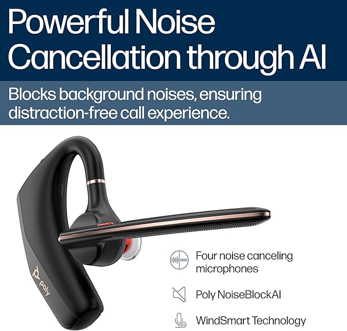 POLY Voyager Legend 50 - Bluetooth Headset - Wireless Headset with Mic - Four Noise-Canceling Mics, AI Noise Block & WindSmart Technology - Connectivity & Smart Call Controls - All-Day Comfort