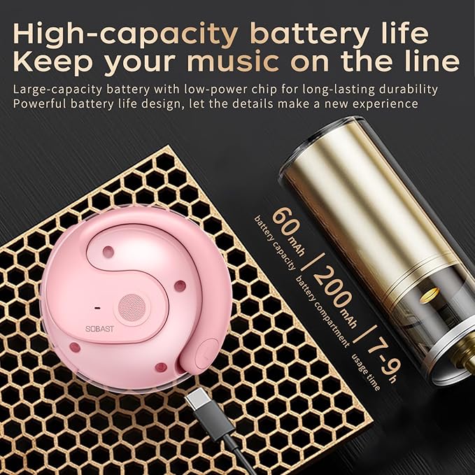 Open Ear Wireless Hanging Earbuds, Ideal for Workout, Non - in - Ear Design with Wireless Connectivity, Sports - Oriented with Ultra - Long Battery Life, Spherical Shape, Pink