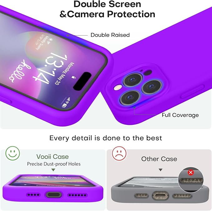 Vooii Compatible with iPhone 16 Pro Max Case, Liquid Silicone Upgrade [Camera Protection] [Soft Anti-Scratch Microfiber Lining] Shockproof Phone Case for iPhone 16 Pro Max 6.9 inch - Neon Purple