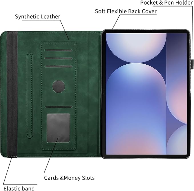 Case for Samsung Galaxy Tab S10 Plus 2024/ S9 FE Plus 5G 12.4 Inch 2023 with Pocket 360° Rotating Multi-Angle Stand Cover Auto Wake/Sleep PU Leather Business Folio Protective Cases, Green