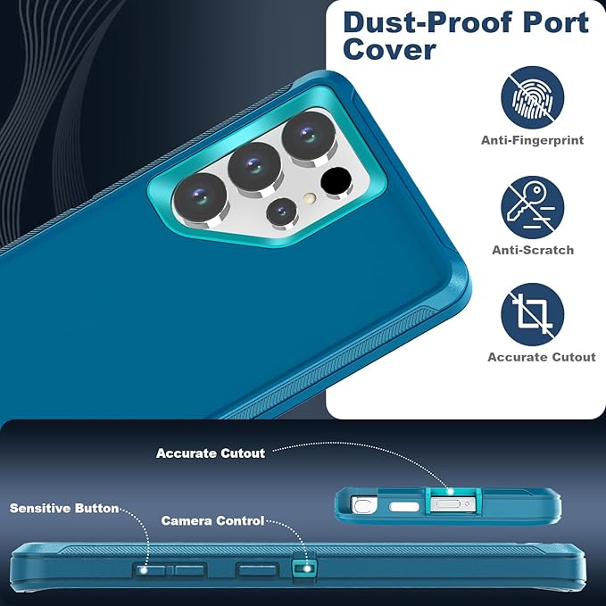 Designed for Samsung Galaxy S24 Ultra Case [with Privacy Screen Protector] 3-Layer Full Body Protection Rugged Shockproof Heavy Duty Phone Case Cover, Turquoise