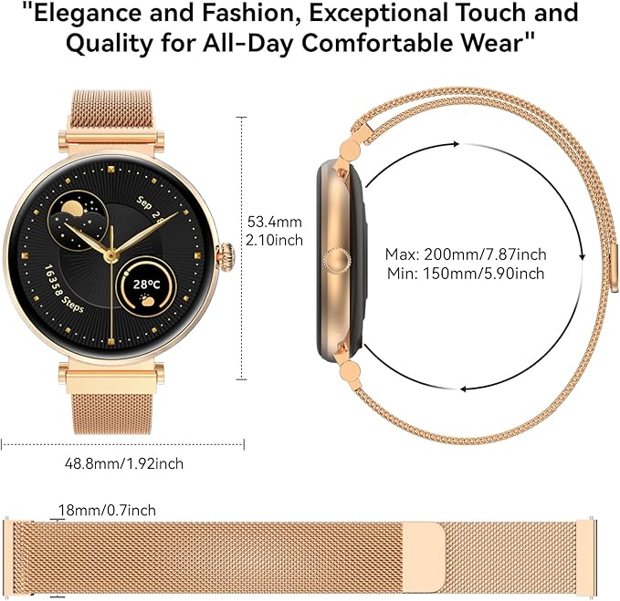 Bebinca Smart Watches for Women (Dial/Answer Calls) with Heart Rate/Sleep/Blood Oxygen Monitor, Voice Assistant Compatible with Samsung iPhone Android Phones, IP68 Waterproof(Rose Gold)