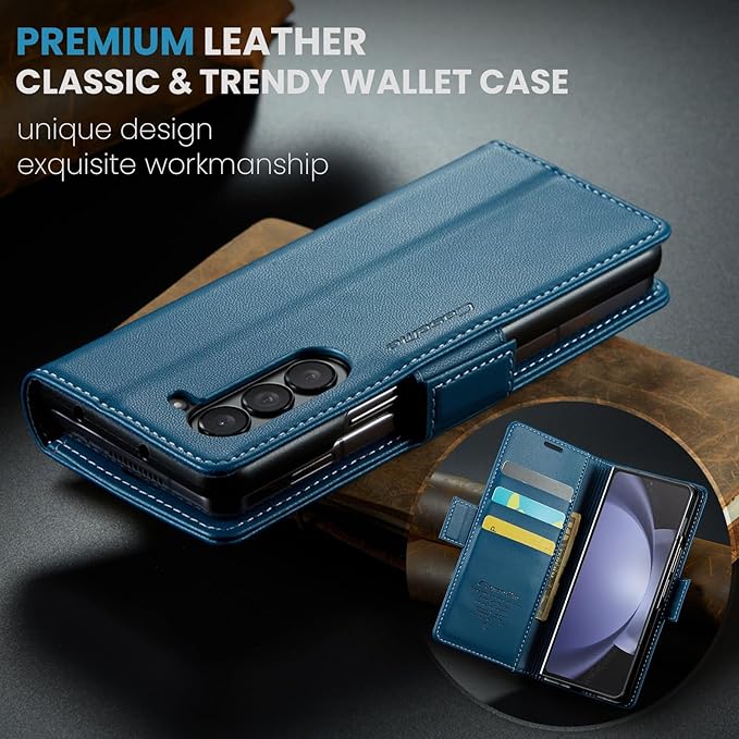 for Samsung Galaxy Z Fold 5 Case, Premium PU Leather Wallet Case Flip Cover with [RFID Blocking][Card Holder][Stand Function] Shockproof Protective for Samsung Galaxy Z Fold 5, Blue