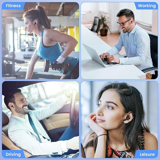 Wireless Earbuds, Bluetooth 5.3 Headphones in Ear with HiFi Stereo Deep Bass, Wireless Earphones 40H Playtime, Bluetooth Earbuds 4 ENC Noise Canceling Mic, LED Display IP7 Waterproof