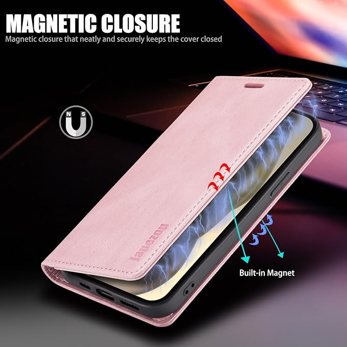 japezop iPhone 15 Plus 5G Wallet Case with RFID Blocking, Card Holder Kickstand Magnetic Leather Flip Case Wallet for iPhone 15 Plus 5G 6.7 Inch(Pink)