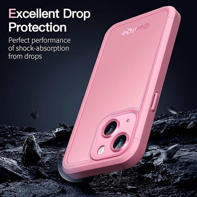 COOLQO Magnetic for iPhone 14 Plus/15 Plus Case, Compatible with MagSafe, Dual Layer Design Military Grade Protection, Translucent Matte Scratch-Resistant Back Protective Shockproof Phone Case, Pink