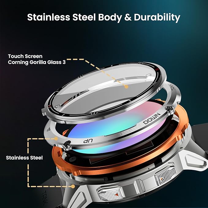 KOSPET Tank T3 Ultra 2 Smart Watch GPS for Men, 5ATM Waterproof, Pressure&Altitude&Compass, Extra-Large Battery, Full Metal Body Rugged Military Smartwatch Bluetooth Calling-1.43” AMOLED Display