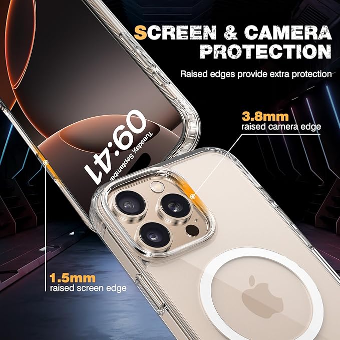 Diaclara Designed for iPhone 16 Pro Max Case, [with Privacy Screen Protector] [Anti Spy] [Military Grade Drop Protection] Heavy Duty Full-Body Shockproof Phone Case, Magnetic Clear