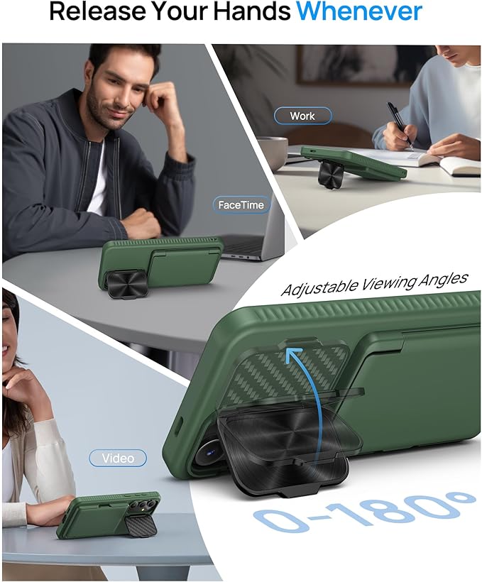 for Samsung Galaxy S24 Fe Case, Built-in Card Holder & Lens Cover & Kickstand, Military Grade Drop Tested Soft Silicone Edge Rugged Protective Wallet Phone Case for S24 Fe 6.7" 2024, Green