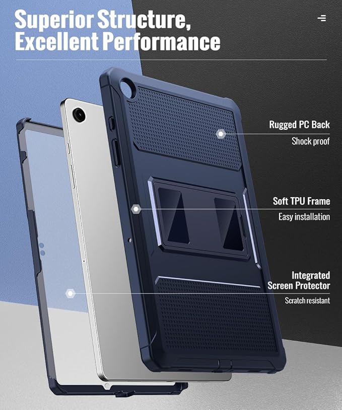 MoKo Case Fit Galaxy Tab A9 Plus 11-Inch 2023 (SM-X210/X216/X218), Shockproof Full Body Rugged Stand Back Cover Built-in Screen Protector Fit Galaxy Tab A9+ 11" 2023, Dark Blue