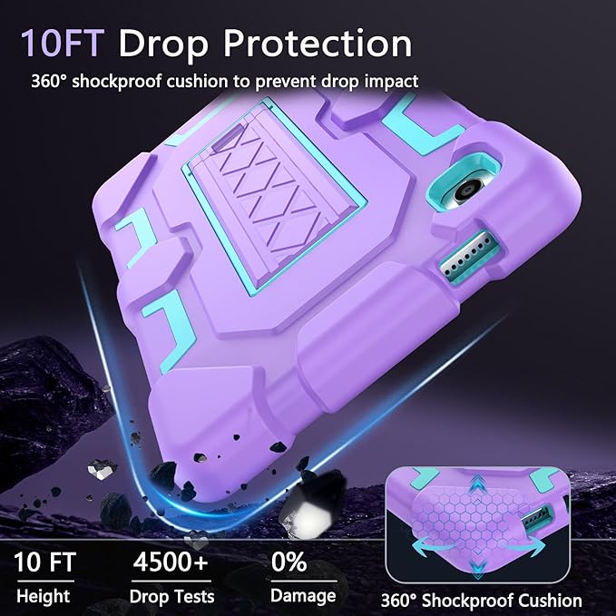 CCMAO Case for Samsung Galaxy Tab A9 Case 8.7 Inch 2023 Model, Heavy Duty Shockproof Hybrid Three Layer Protective Cover with Kickstand for Samsung A9 Tablet 8.7" (SM-X110/X115/X117), Purple+Green