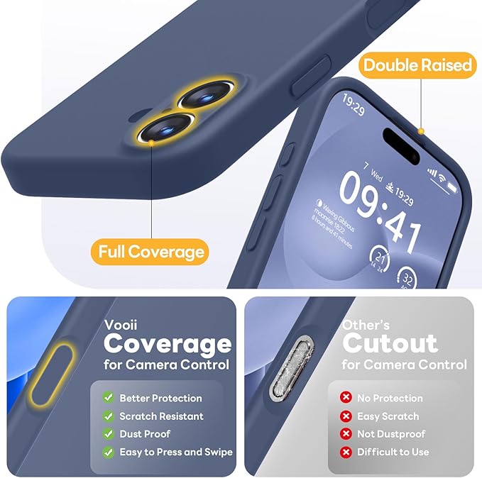 Vooii Magnetic Compatible with iPhone 17 Case (Compatible with Magsafe) (Upgraded Camera Protection) Liquid Silicone Shockproof Full Body Protective Phone Cover for Women Men, Navy Blue, 6.3"