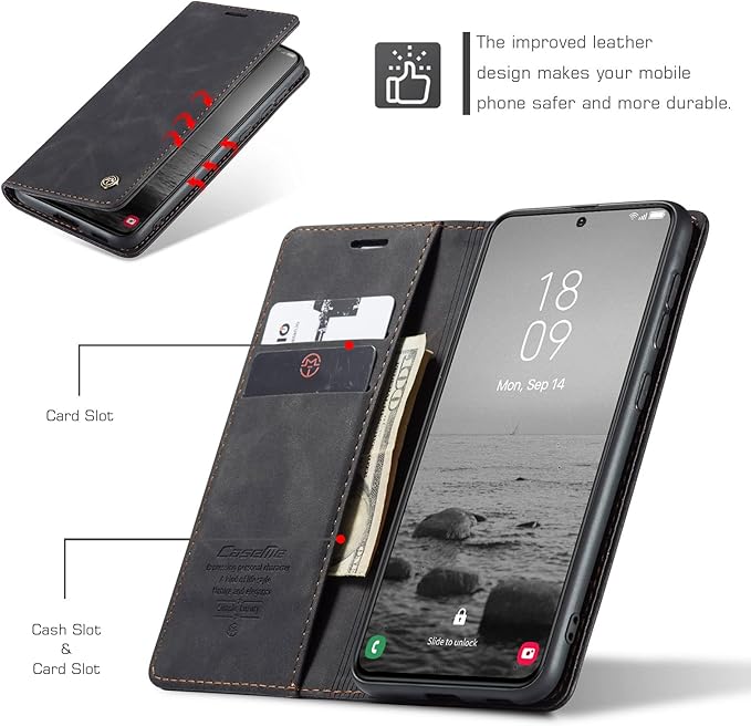 for Samsung Galaxy S23 Plus Case, Flip Wallet Leather Case with Card Holder Magnetic Closure Shockproof Kickstand Protective Phone Cases Cover for Samsung S23 Plus,Black