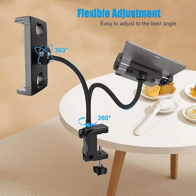 Tablet Stand Holder for Desk/Bed/Kitchen/Treadmill, 21 Inch Flexible Gooseneck Tablet Holder iPad Clamp Mount Fits for iPad mini/Air/Pro, Kindle Fire, Galaxy Tabs and All 4.7-12.9" Tablets Phones