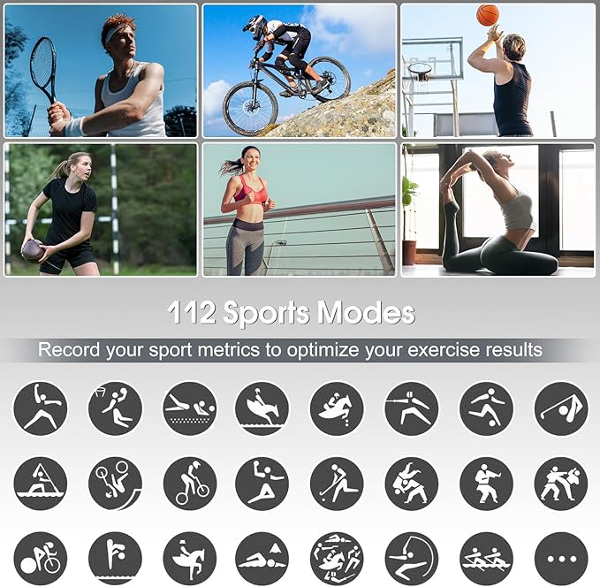 Smart Watch for Men Women Bluetooth Call, 1.85" HD Touch Screen Fitness Watch with Sleep Heart Rate Monitor, 112+ Sports Modes, IP68 Waterproof Activity Trackers for Android iOS, Gray