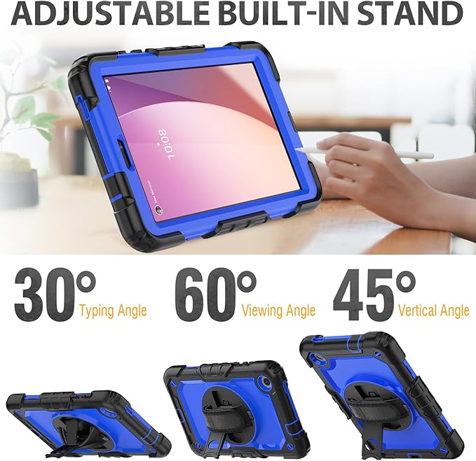 HXCASEAC Case for Lenovo Tab M8 4th Gen 2024/2023 (TB-301FU, TB-300FU), with Screen Protector/Rotating Hand Strap/Sturdy Stand, Protective HD Cover for Lenovo M8 Tablet Case 8 inch, Blue