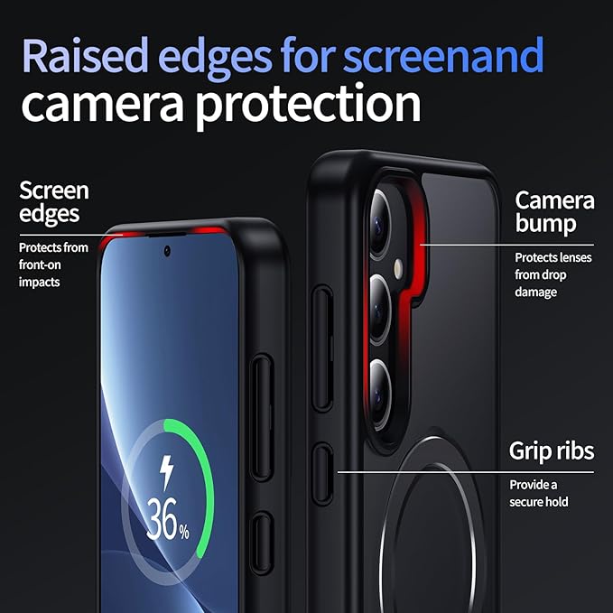 for Samsung Galaxy S25+ Plus Case,Compatible with Magsafe [Wireless Charging],with 360°Rotatable Magnetic Ring Stand Matte Translucent Slim Soft Edge Phone Kickstand,Black