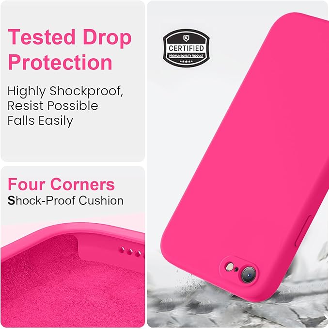 Vooii for iPhone SE Case 2022/3rd/2020,iPhone 8/7 Case, Upgraded Liquid Silicone with [Flat Edges] [Camera Protection] [Soft Anti-Scratch Microfiber Lining] Phone Case for iPhone SE - Hot Pink