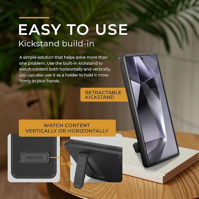 MOTIVE Designed for Samsung Galaxy s24 Ultra Case with Belt Clip, Compatible with MagSafe, Dual-Layer 10FT Military Grade Drop Protection, Shockproof s24 Holster Case 6.8” | Black