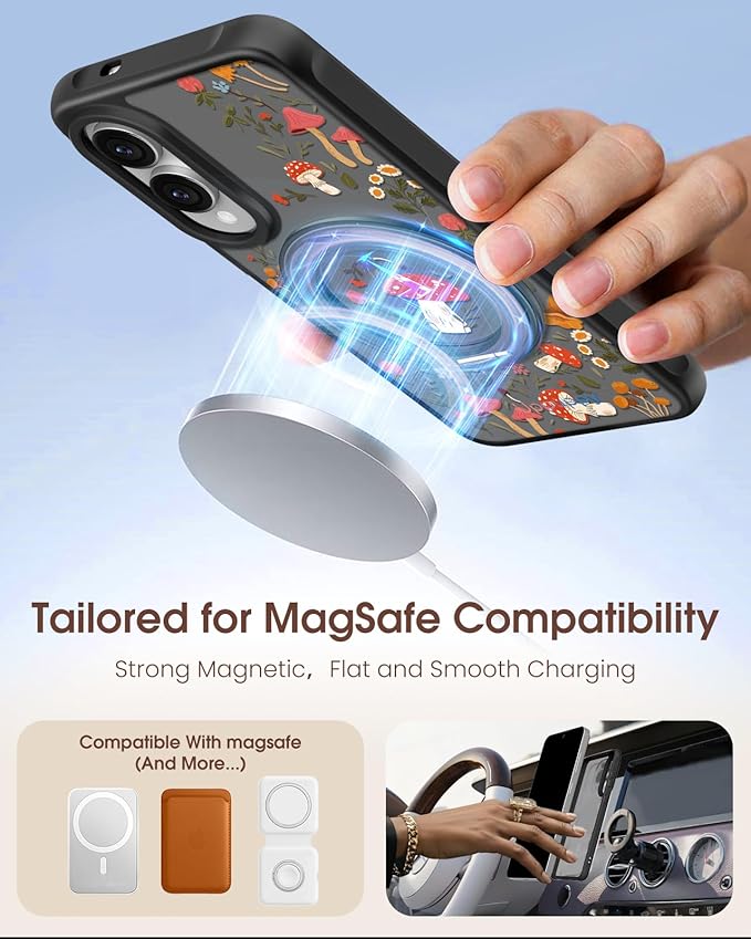 for Samsung Galaxy S25 Edge Case with 360° Rotatable Magnetic Ring - Compatible with MagSafe, Semi-Transparent Soft-Touch Material Shockproof, Cute Mushroom Design for Women Girl